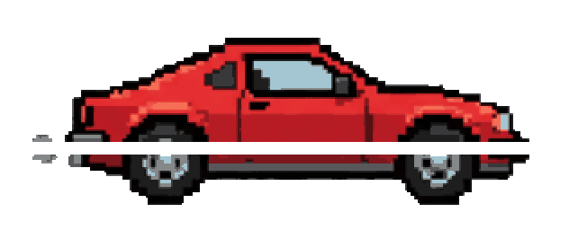 Animated pixel art red car driving, made with SpriteLab