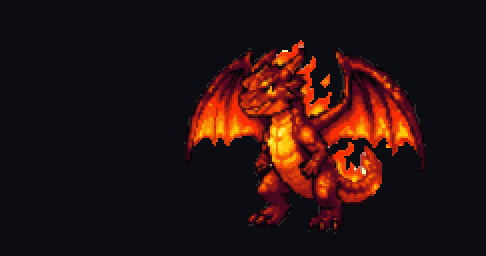 Animated pixel art dragon breathing fire, made with SpriteLab