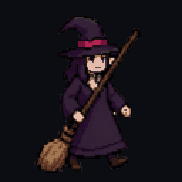 Animated pixel art witch walking, made with SpriteLab