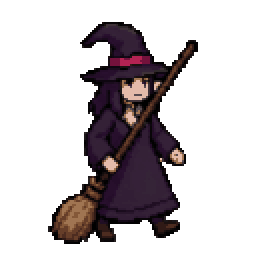 Pixel art witch walk animation exported as equal-size frames