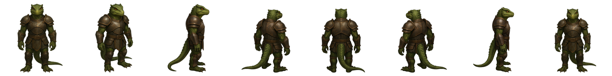 Pixel art lizard creature drawn from four directions at the same size